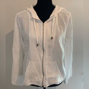 White Richard Malcolm XL Zip Up Hooded Jacket Irish Linen Women’s